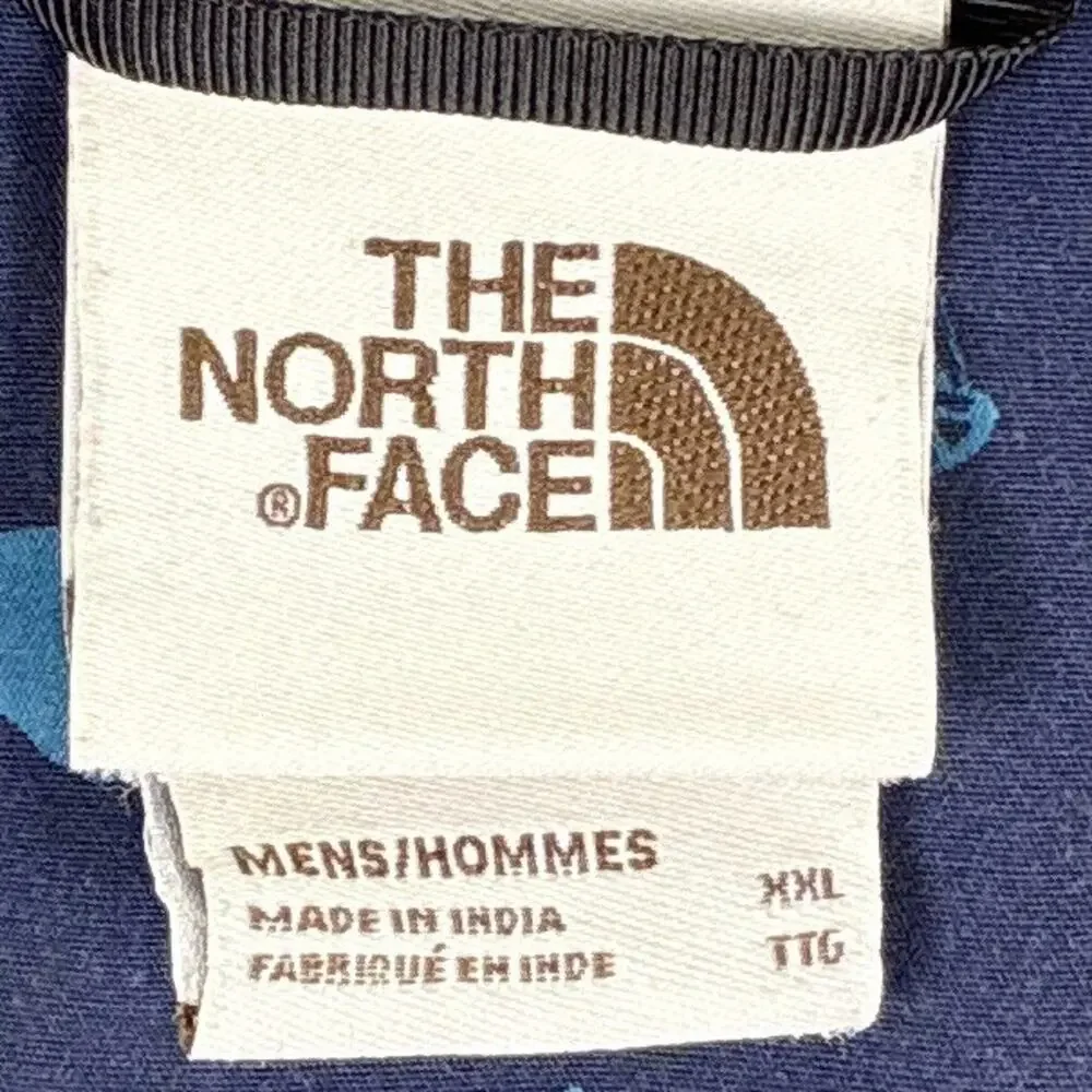 North Face Camp Shirt Mens XXL Blue Baytrail Tent Tree Axe AOP Outdoor Preppy